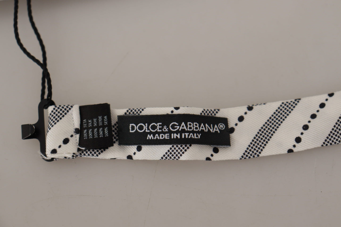 Nœud papillon Dolce & Gabbana en soie 100 % blanc à pois noirs
