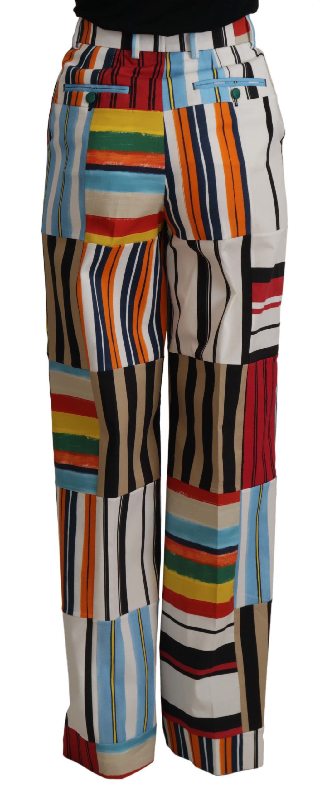 Pantalon en coton à rayures multicolores et taille haute de Dolce & Gabbana
