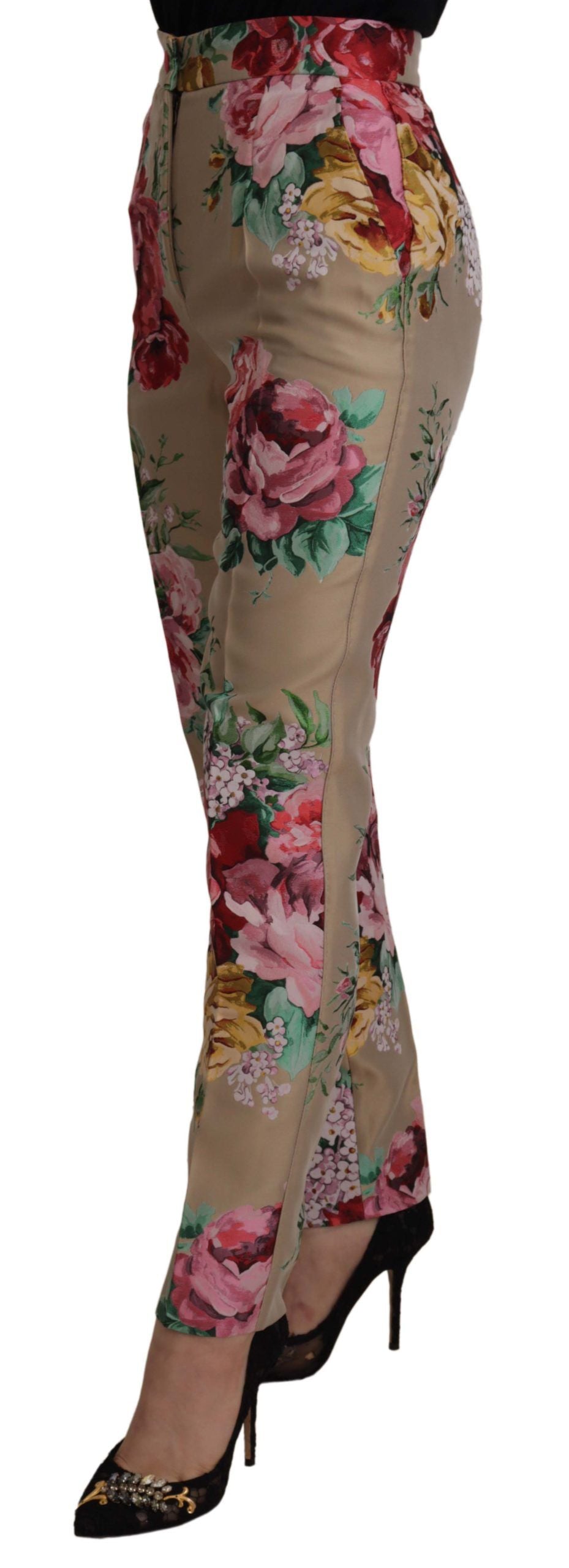 Dolce & Gabbana beige jurk met bloemenprint, formele broek met hoge taille.
