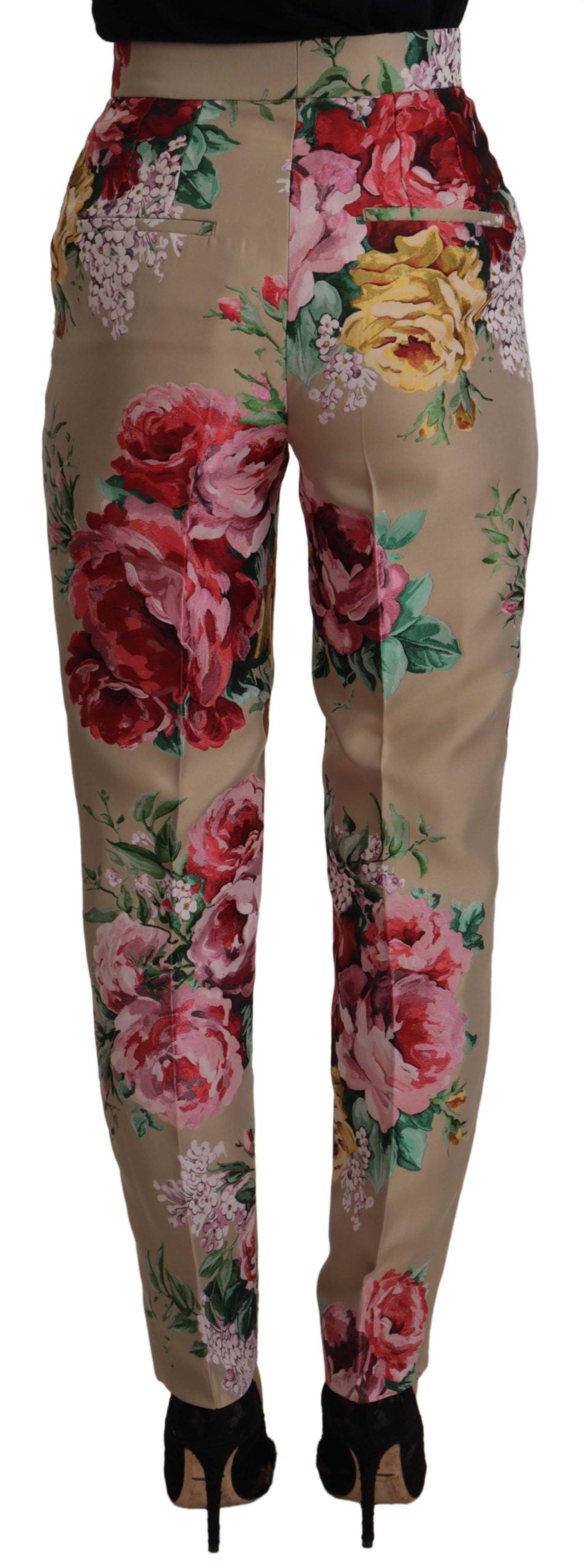 Dolce & Gabbana beige jurk met bloemenprint, formele broek met hoge taille.