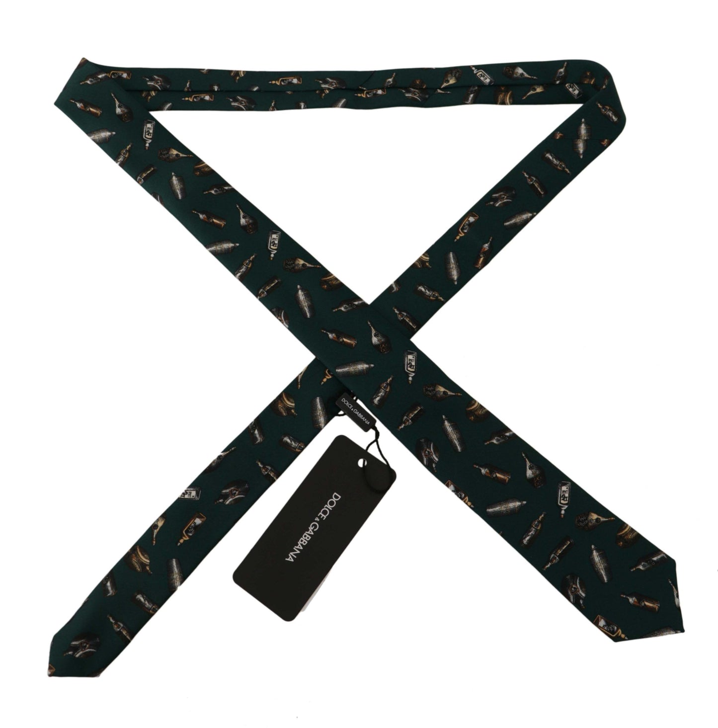 Cravate ajustable en soie à imprimé fantaisie bouteille noire Dolce & Gabbana