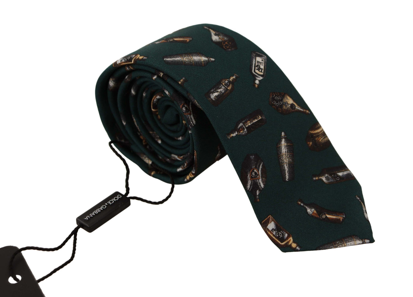 Cravate ajustable en soie à imprimé fantaisie bouteille noire Dolce & Gabbana