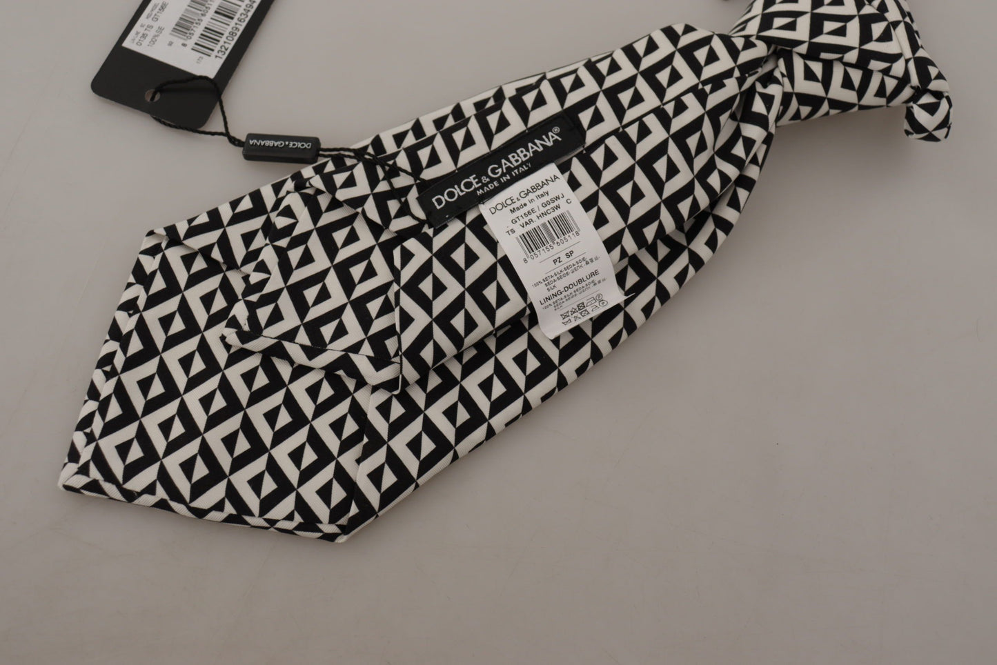 Cravate ajustable Dolce & Gabbana en soie 100 % noire et blanche à motif géométrique