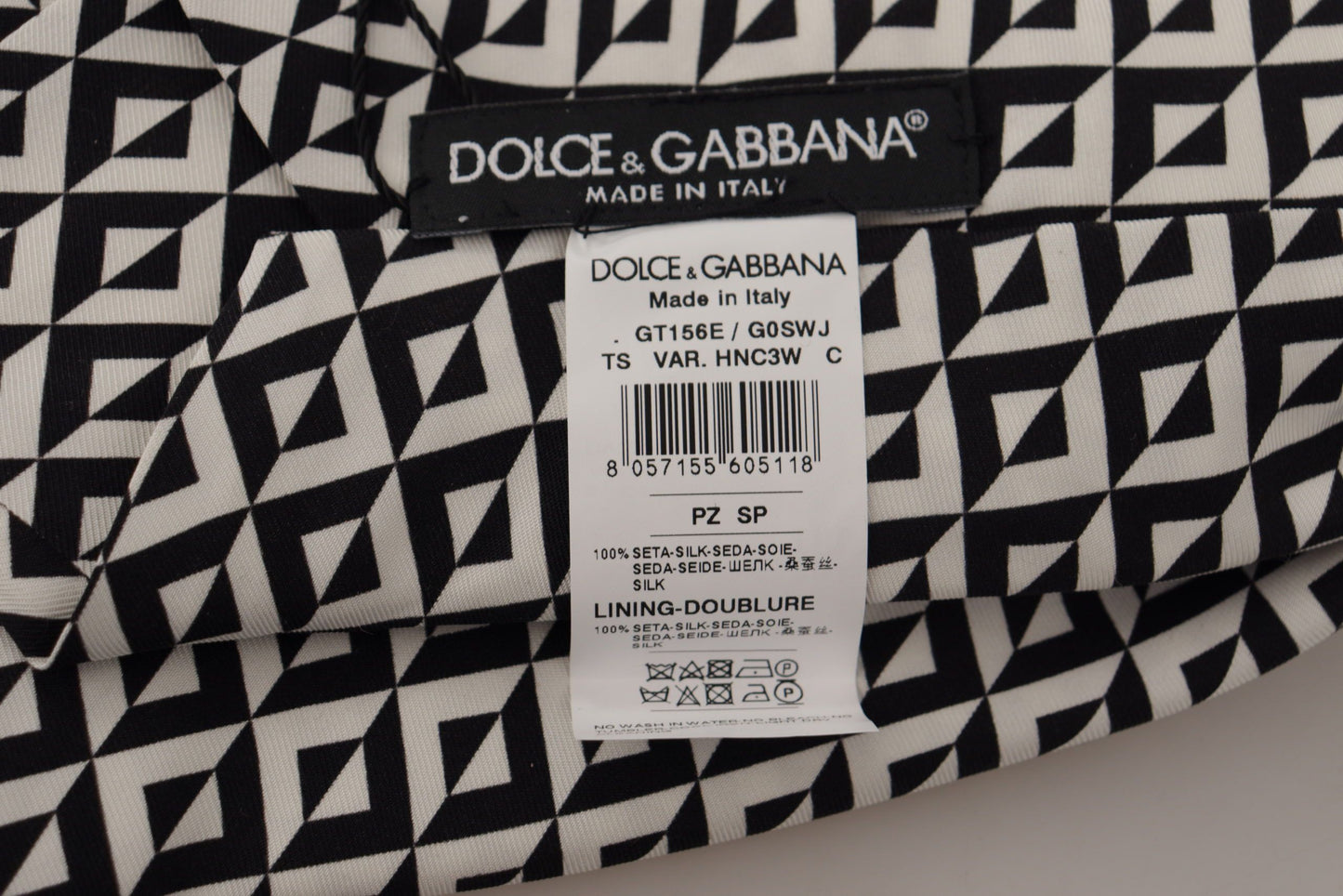 Cravate ajustable Dolce & Gabbana en soie 100 % noire et blanche à motif géométrique