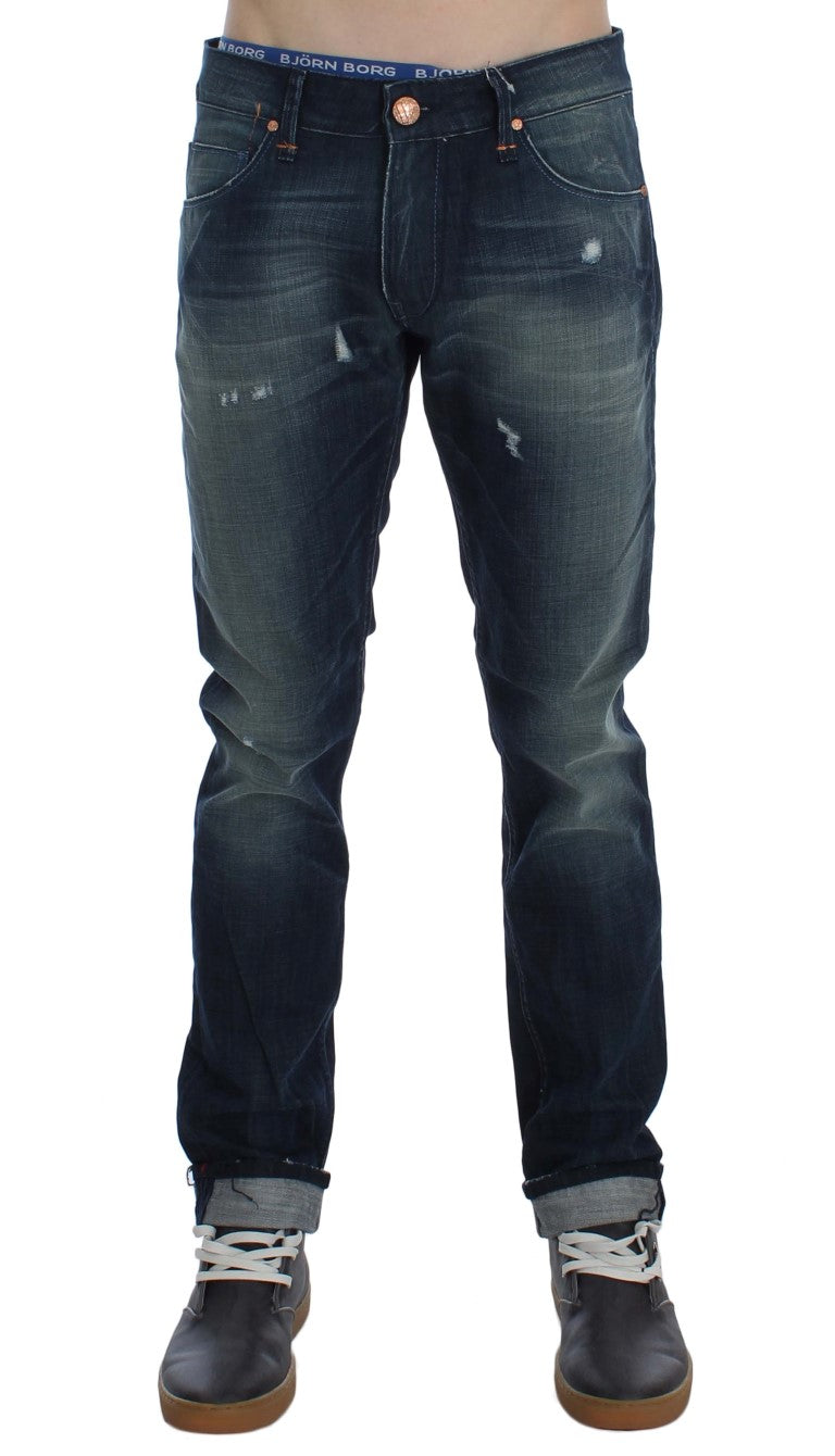 Jeans slim en coton denim bleu lavé Acht