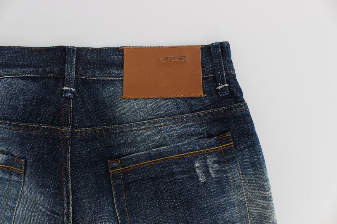 Jean en jean coton à lavage bleu, coupe droite, Acht.