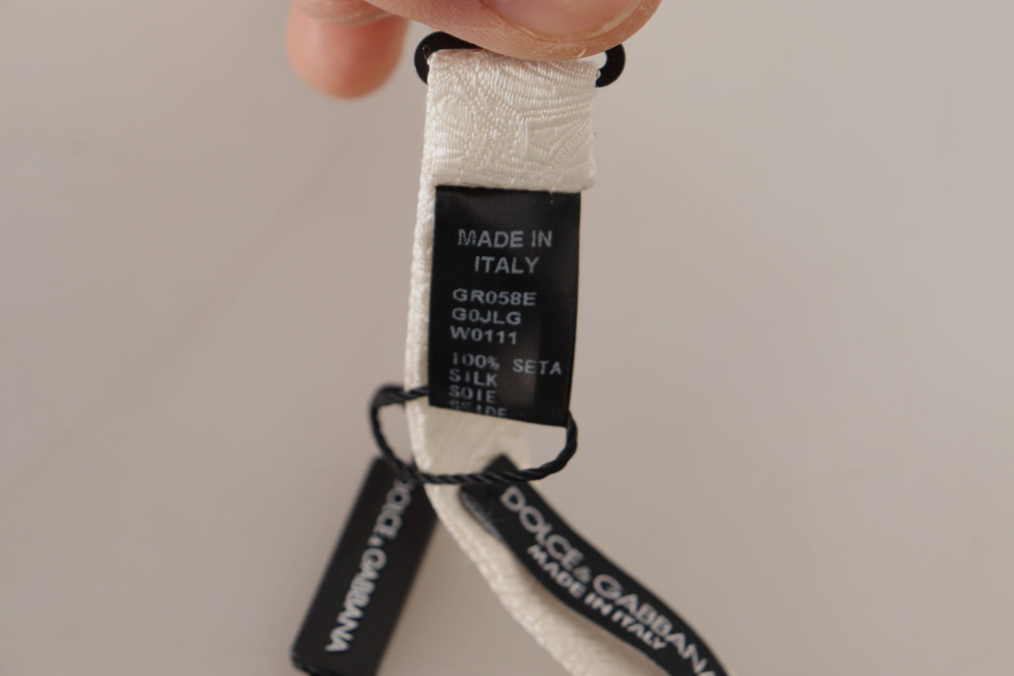 Dolce & Gabbana Witte 100% Zijden Slanke Verstelbare Hals Papillon Stropdas
