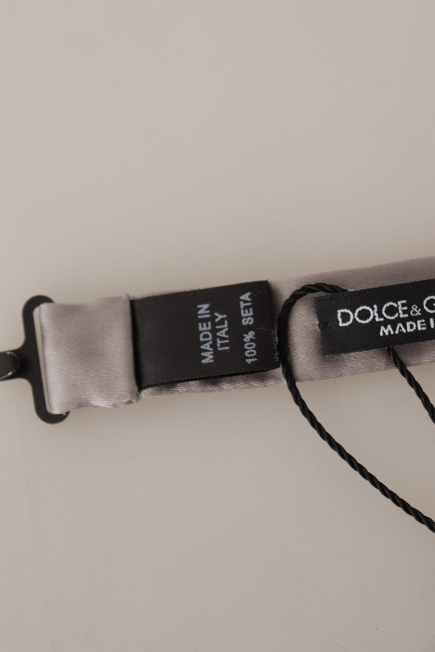 Dolce & Gabbana Zilveren 100% Zijden Slanke Verstelbare Hals Papillon Stropdas