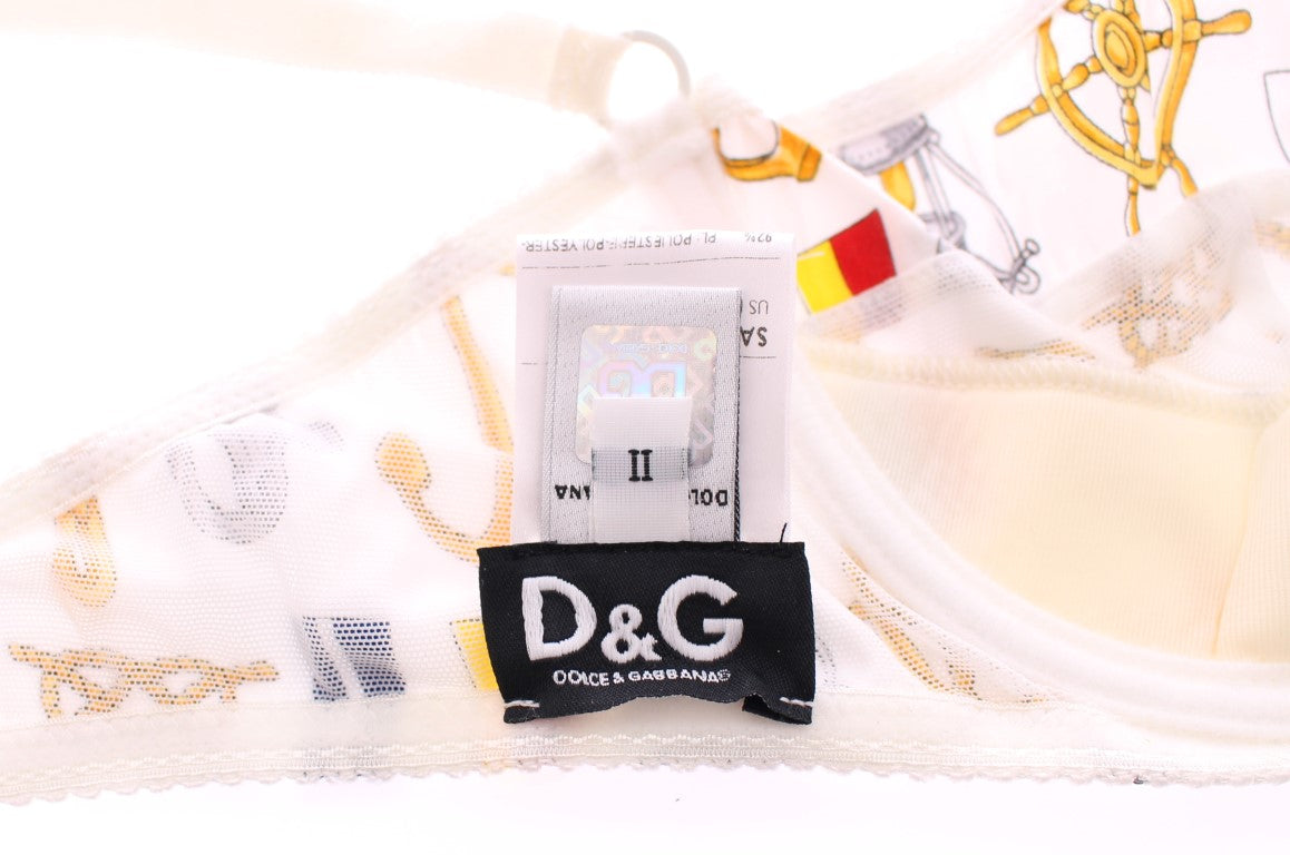 Dolce & Gabbana Lingerie en coton extensible, ensemble soutien-gorge et culotte marin blanc.