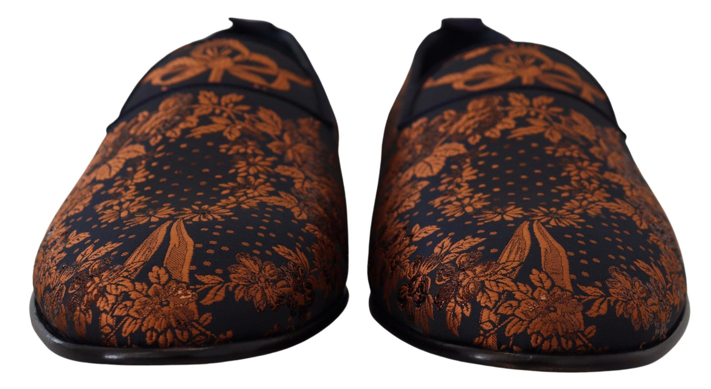 Dolce & Gabbana blauwe, roestkleurige, bloemenprint slippers/loafers.