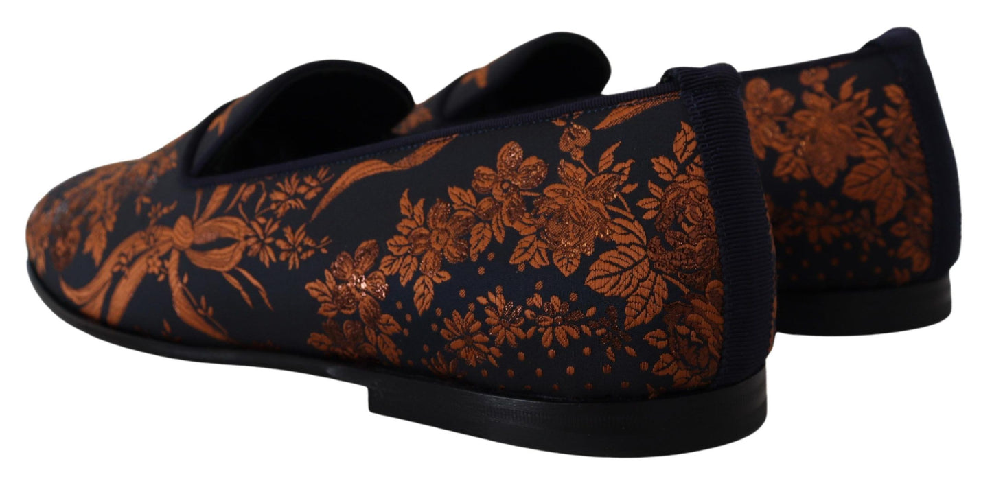 Dolce & Gabbana blauwe, roestkleurige, bloemenprint slippers/loafers.
