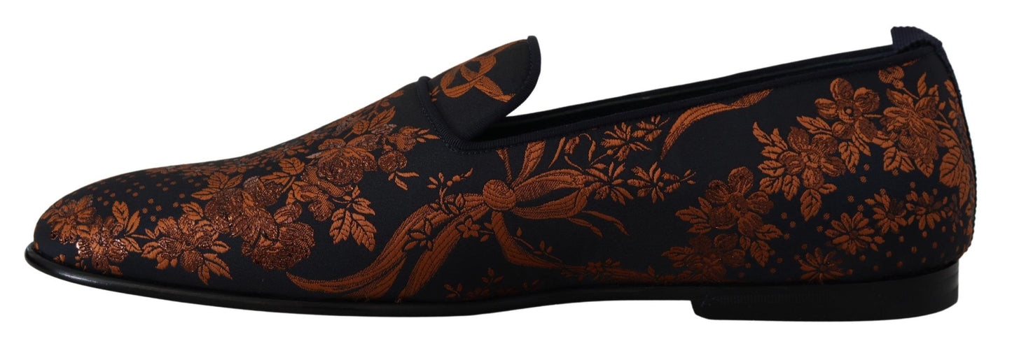 Dolce & Gabbana blauwe, roestkleurige, bloemenprint slippers/loafers.