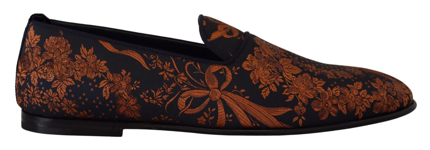 Dolce & Gabbana blauwe, roestkleurige, bloemenprint slippers/loafers.