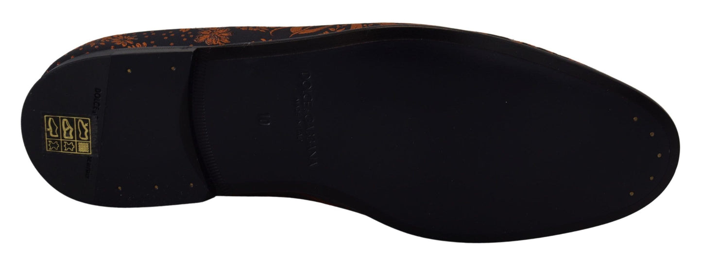 Dolce & Gabbana blauwe, roestkleurige, bloemenprint slippers/loafers.