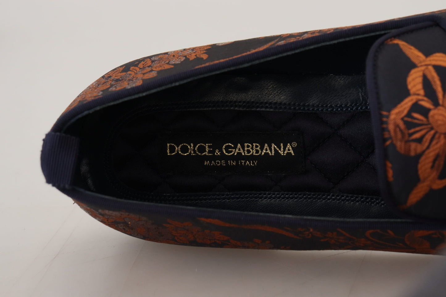Dolce & Gabbana blauwe, roestkleurige, bloemenprint slippers/loafers.