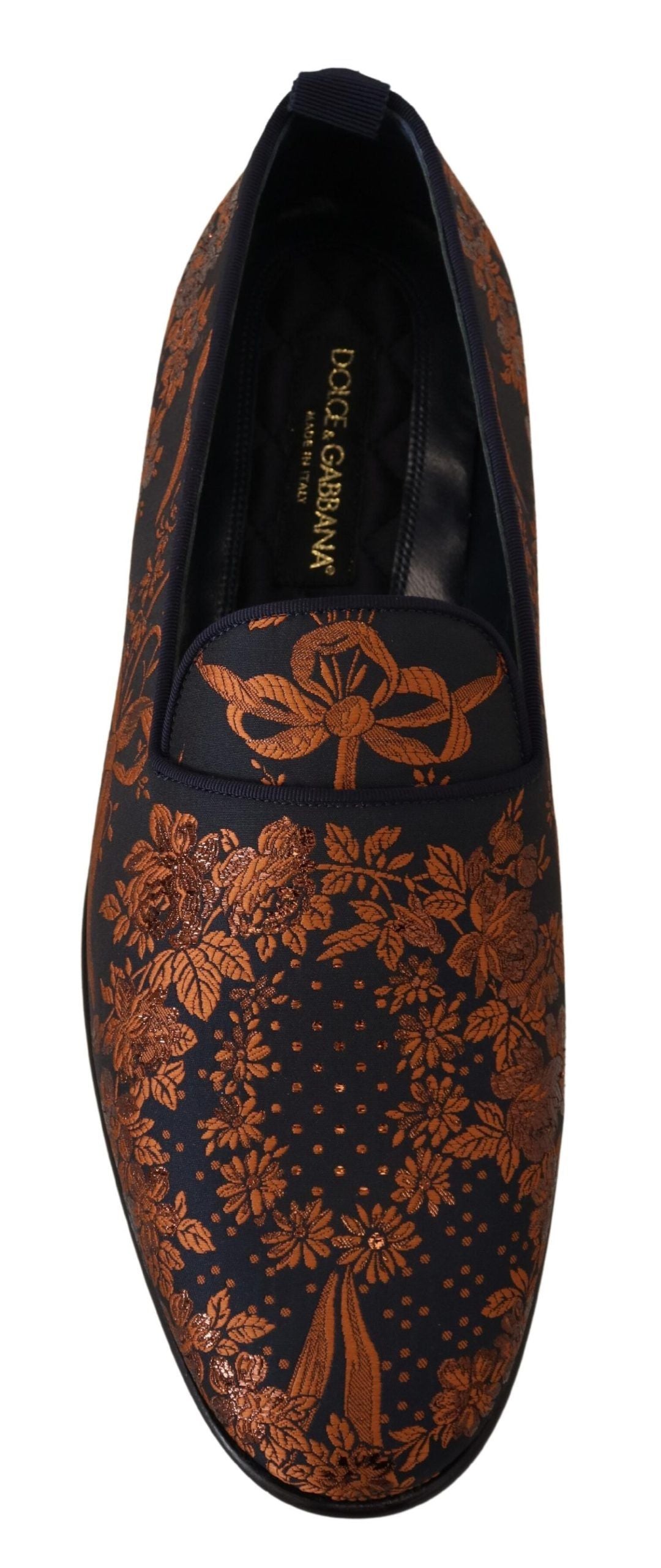 Dolce & Gabbana blauwe, roestkleurige, bloemenprint slippers/loafers.