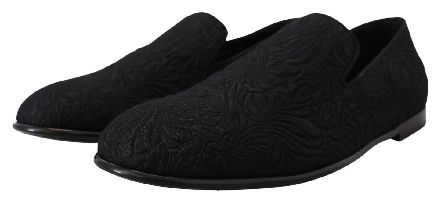 Dolce & Gabbana Zwarte Bloemen Jacquard Slippers Loafers Schoenen