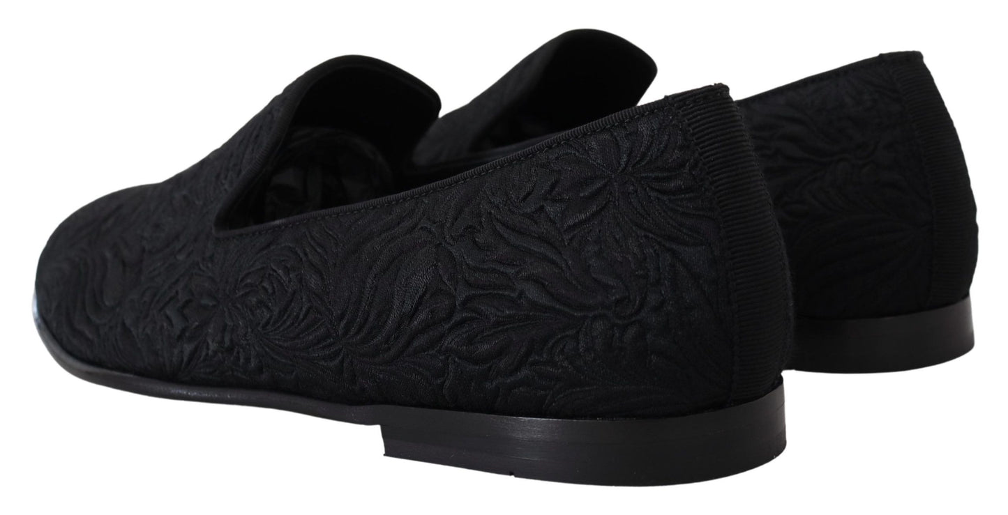 Dolce & Gabbana Zwarte Bloemen Jacquard Slippers Loafers Schoenen