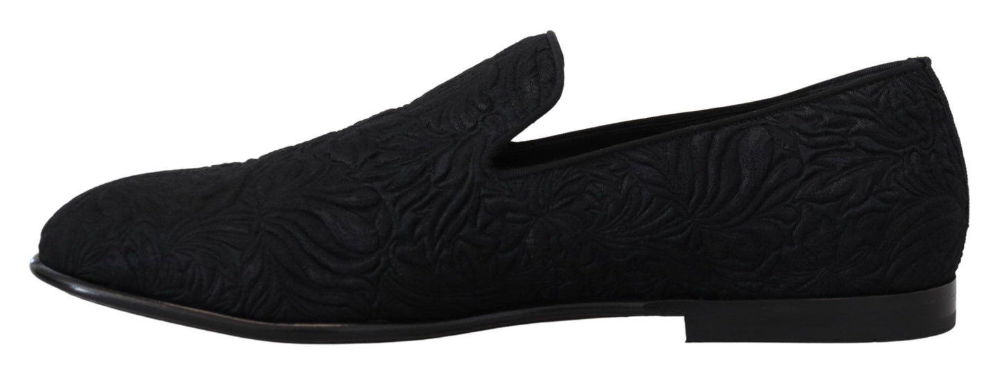 Dolce & Gabbana Zwarte Bloemen Jacquard Slippers Loafers Schoenen