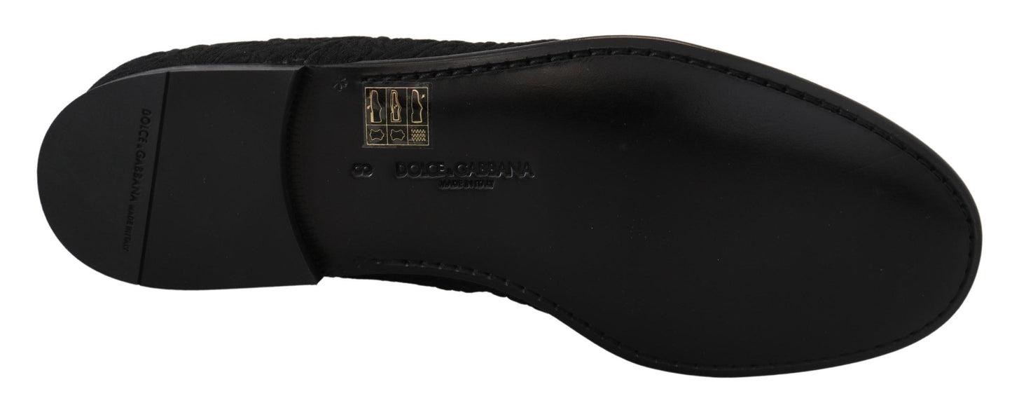 Dolce & Gabbana Zwarte Bloemen Jacquard Slippers Loafers Schoenen