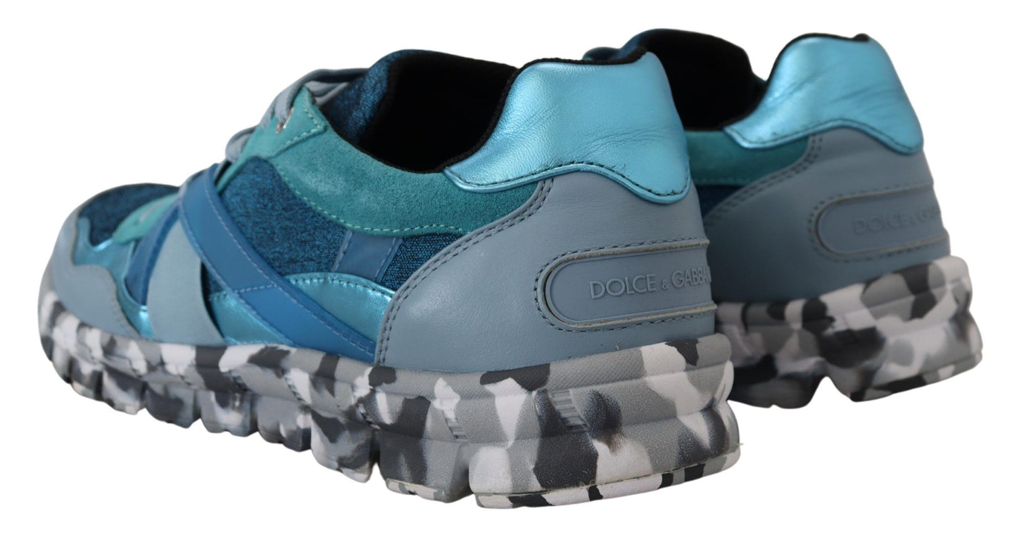 Dolce & Gabbana Blauw-Grijze Lederen Sportieve Lage Sneakers