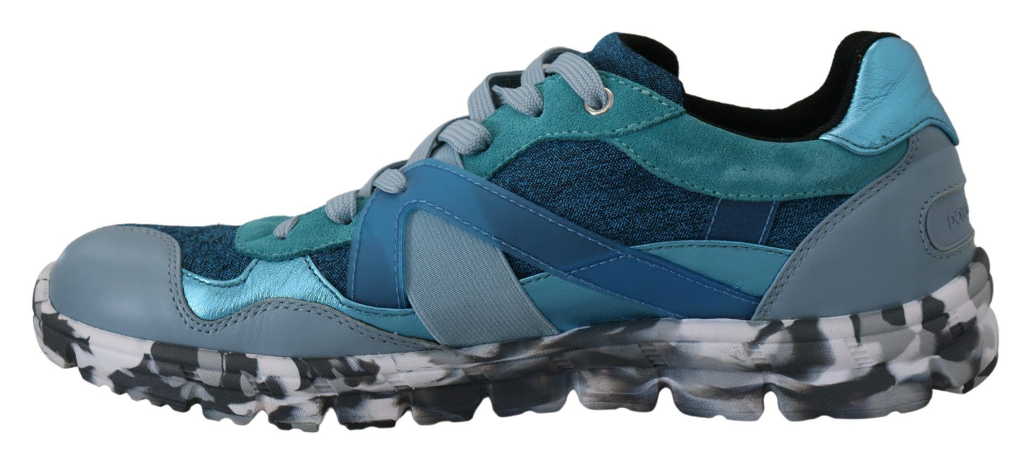 Dolce & Gabbana Blauw-Grijze Lederen Sportieve Lage Sneakers