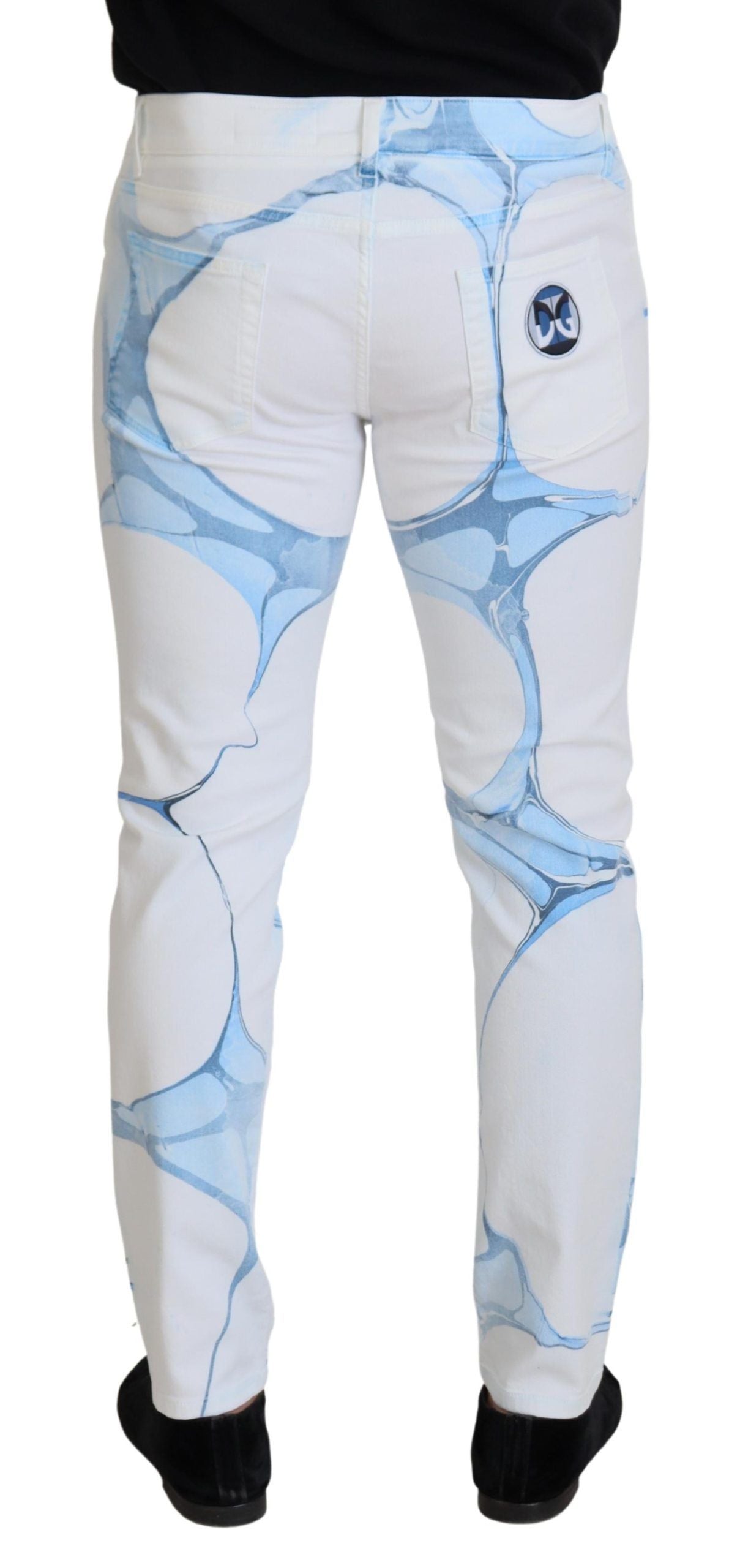 Pantalon en jean skinny stretch en coton et denim blanc et bleu Dolce & Gabbana