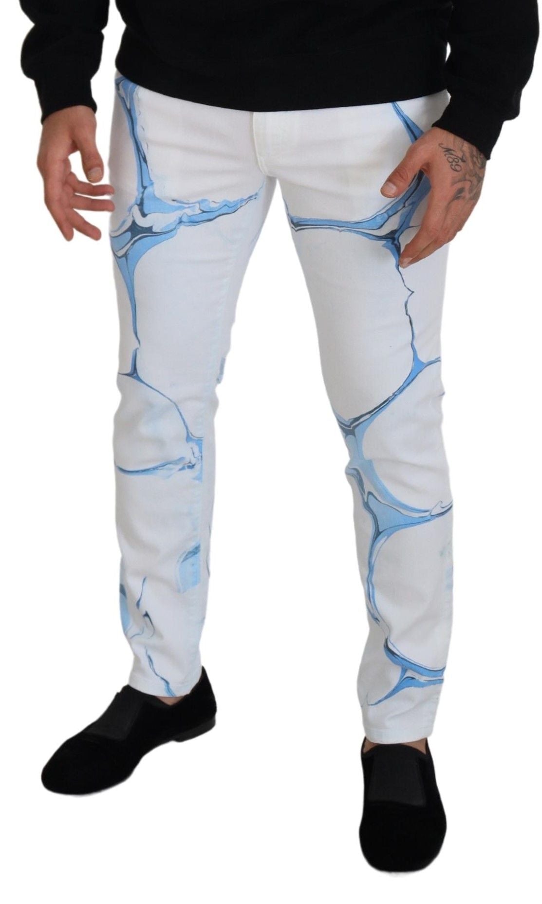Pantalon en jean skinny stretch en coton et denim blanc et bleu Dolce & Gabbana