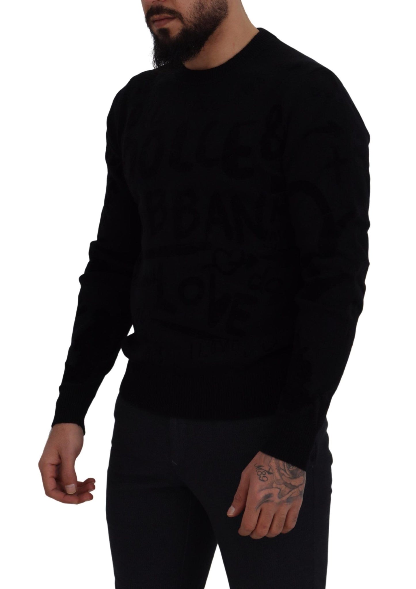 Pull en laine à col rond noir avec motif logo de Dolce & Gabbana