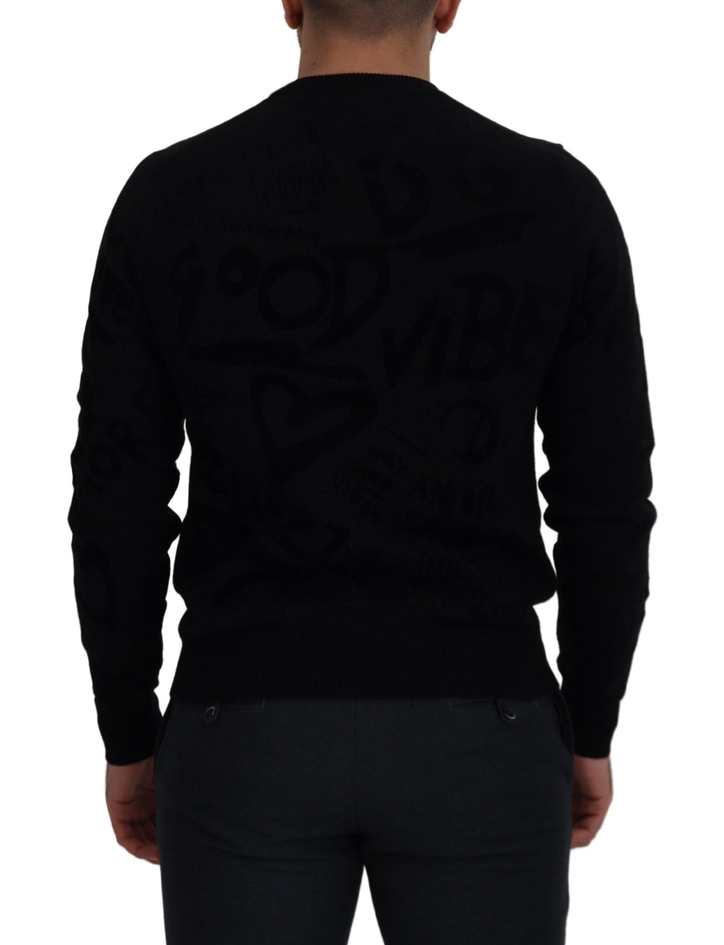 Pull en laine à col rond noir avec motif logo de Dolce & Gabbana