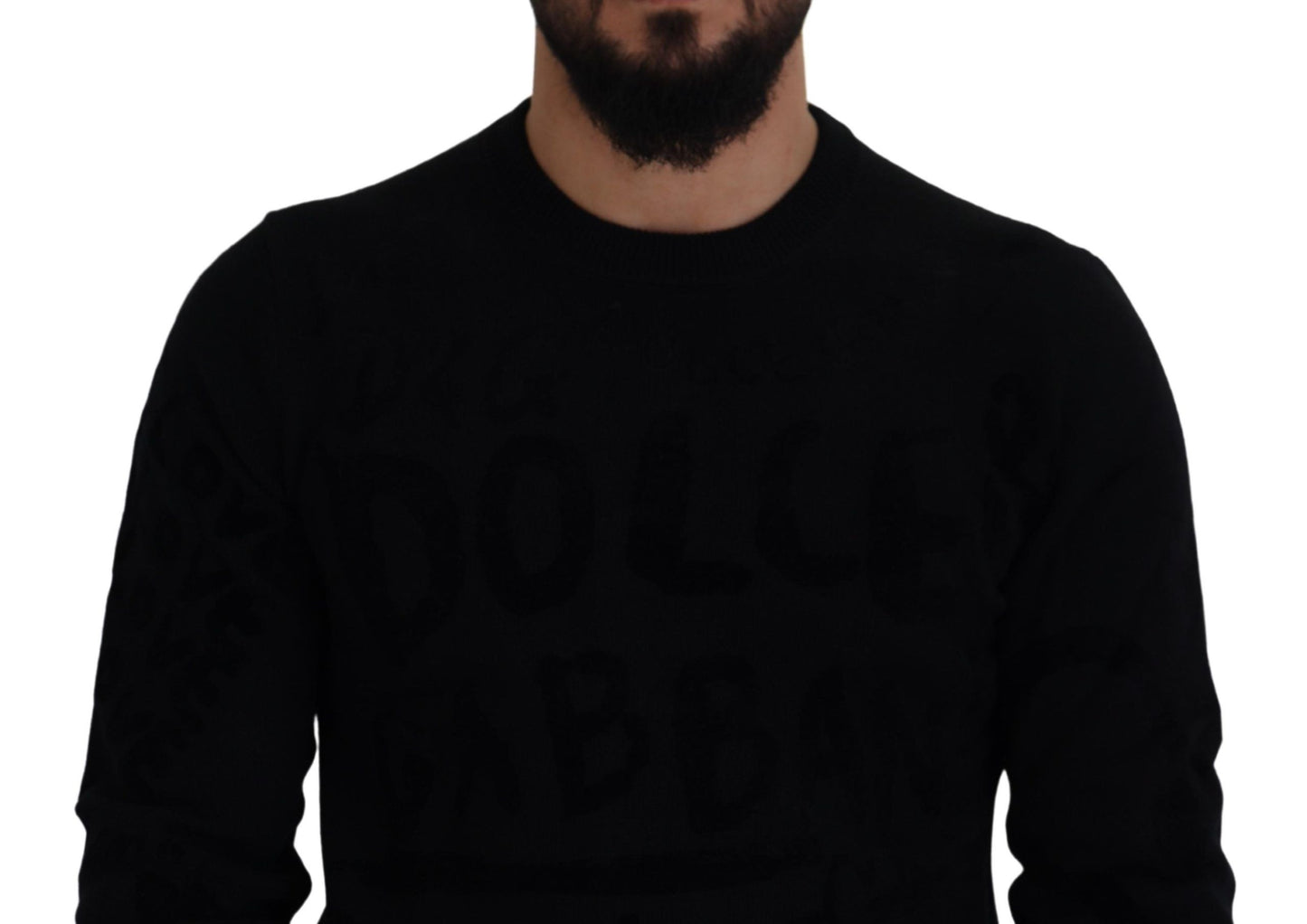 Pull en laine à col rond noir avec motif logo de Dolce & Gabbana