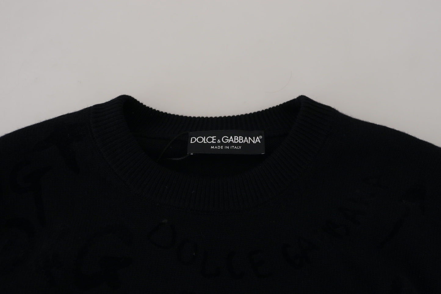 Pull en laine à col rond noir avec motif logo de Dolce & Gabbana