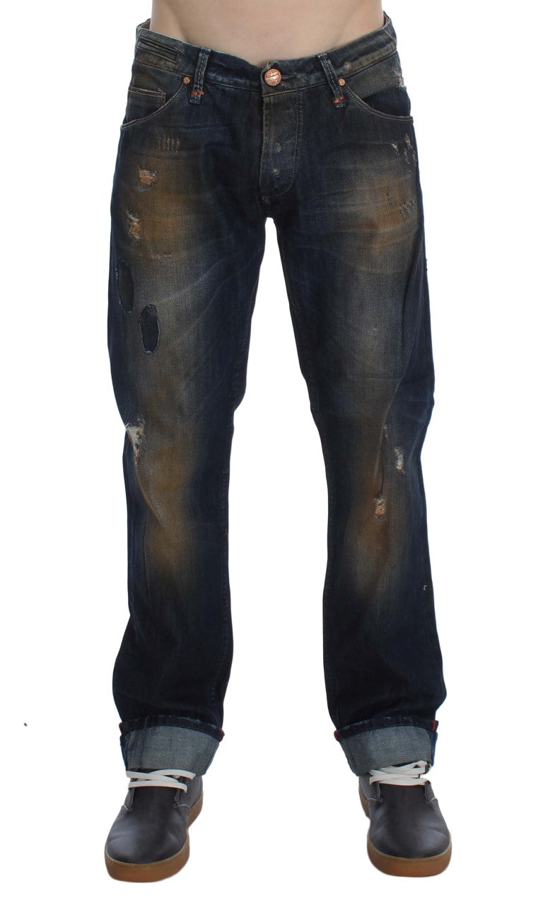 Jeans Acht Blue Wash en Coton Regular Straight Fit