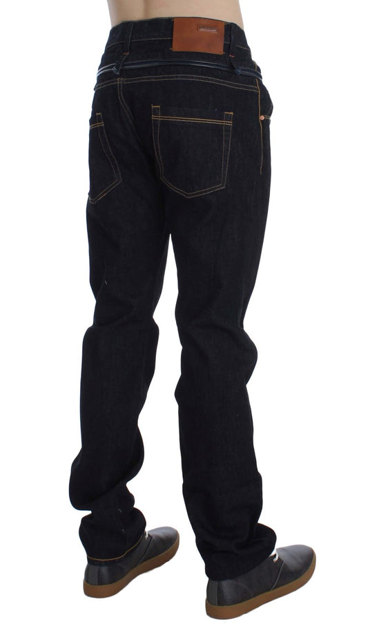 Acht blauwe katoenen, rechte, normale pasvorm jeans