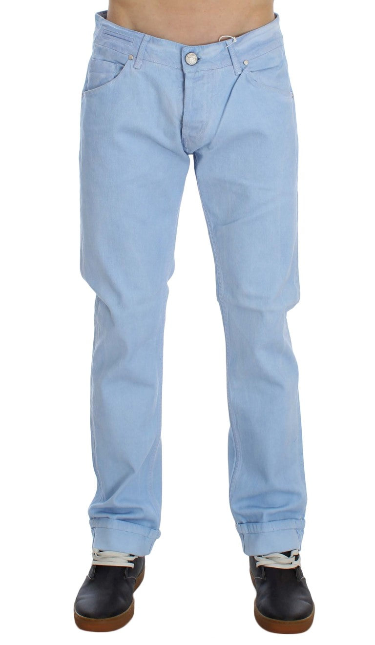 Jeans taille basse en coton extensible bleu Acht