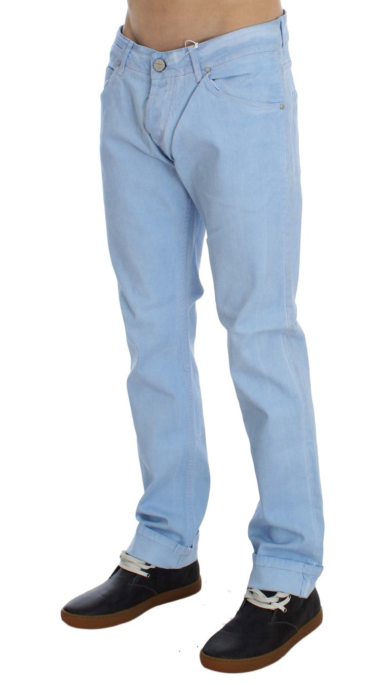 Jeans taille basse en coton extensible bleu Acht