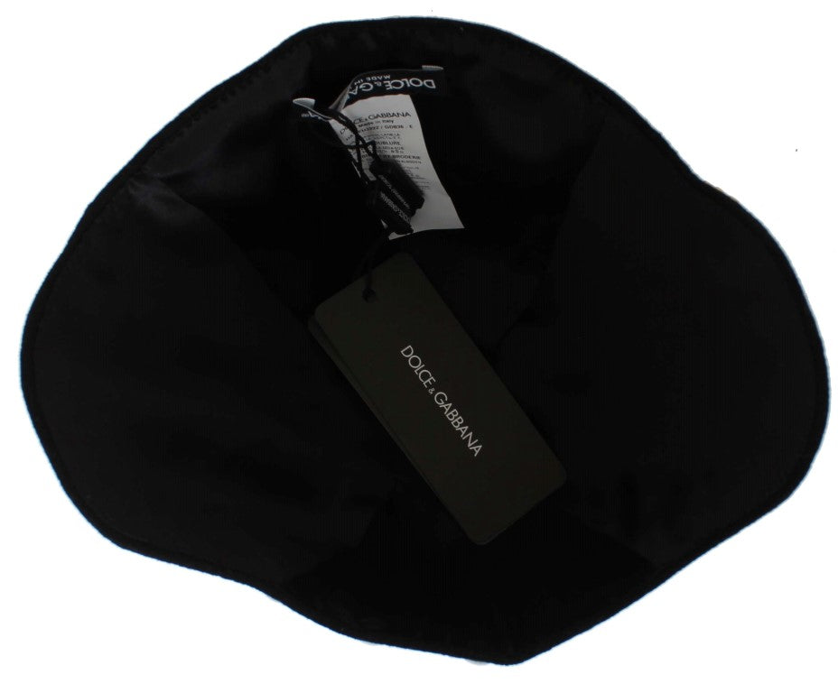 Chapeau Dolce & Gabbana en laine noire à fleurs blanches et feuilles d'or