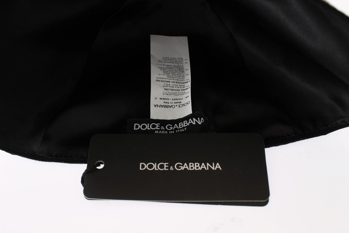 Chapeau Dolce & Gabbana en laine noire à fleurs blanches et feuilles d'or