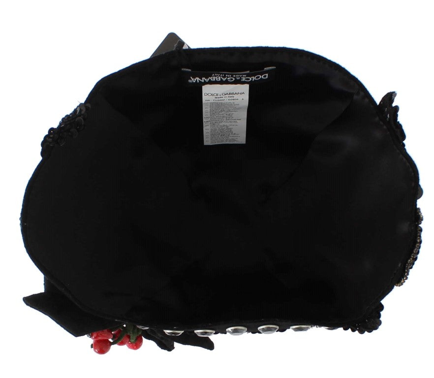 Dolce & Gabbana - Broche chapeau cerises en cristal noir et or