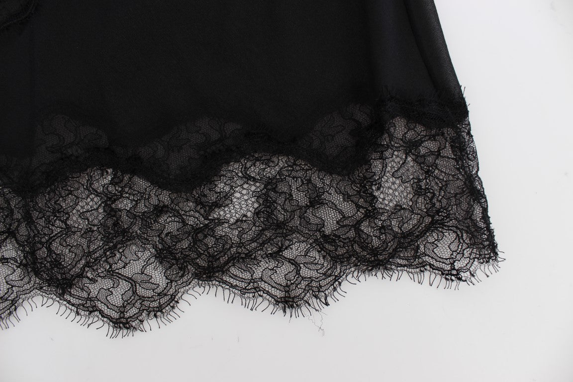 Dolce & Gabbana Zwarte Zijden Lingerie Top met Bloemenkant