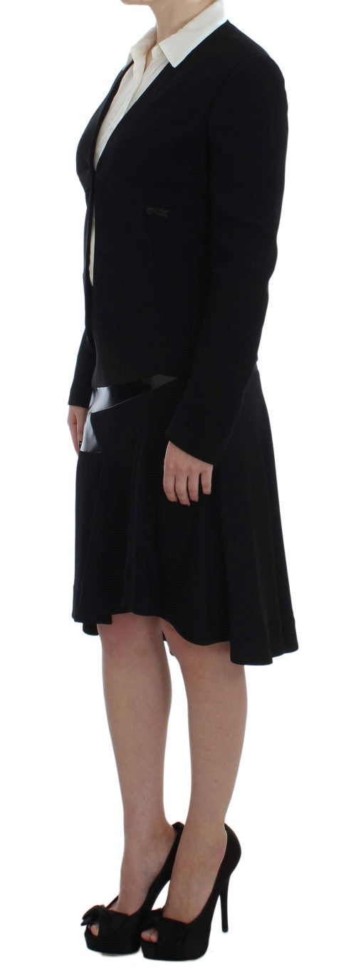 Exte Ensemble tailleur jupe et blazer noir et bleu.