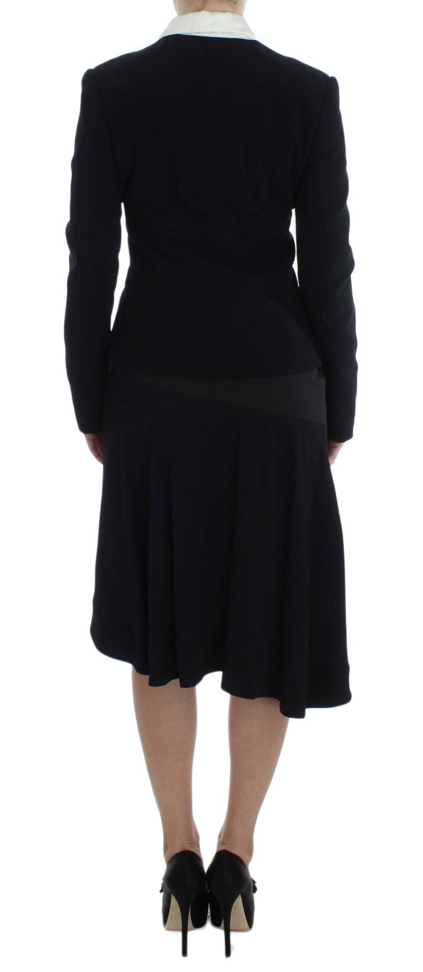 Exte Ensemble tailleur jupe et blazer noir et bleu.