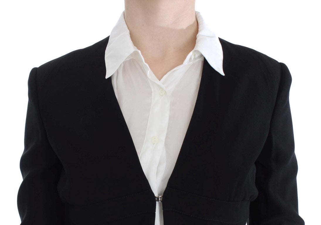 Exte Ensemble tailleur jupe et blazer noir et bleu.