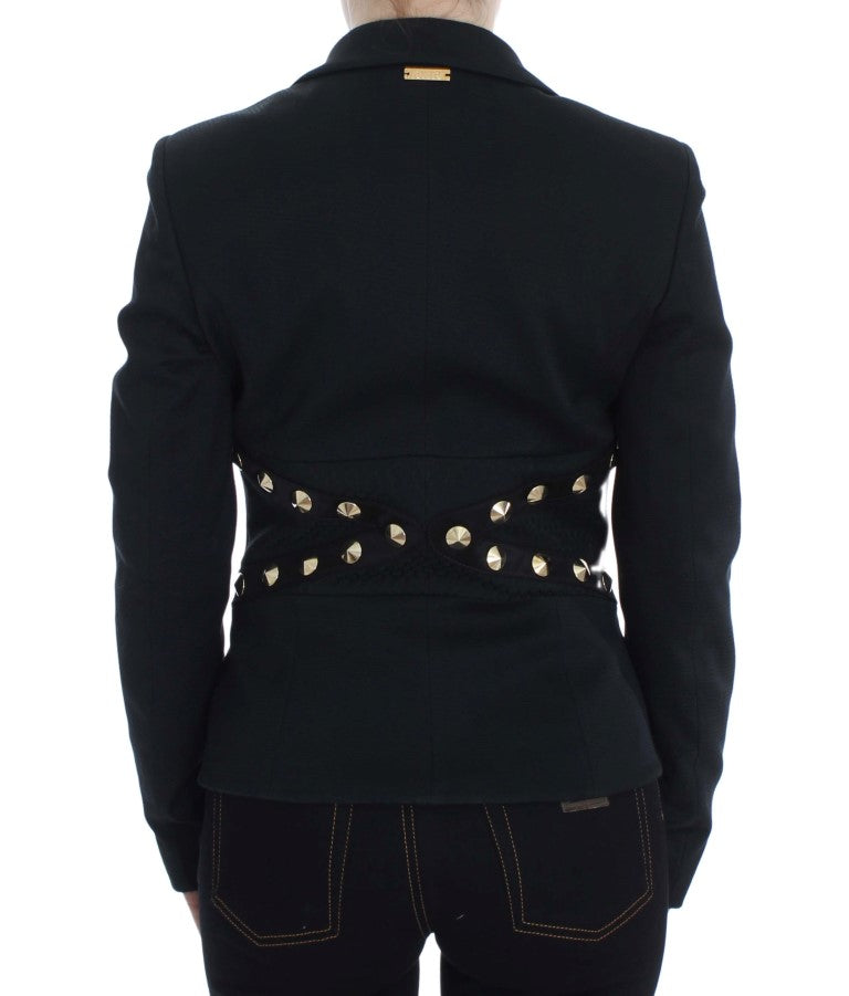 Exte Blazer Jacket en coton extensible noir avec clous dorés