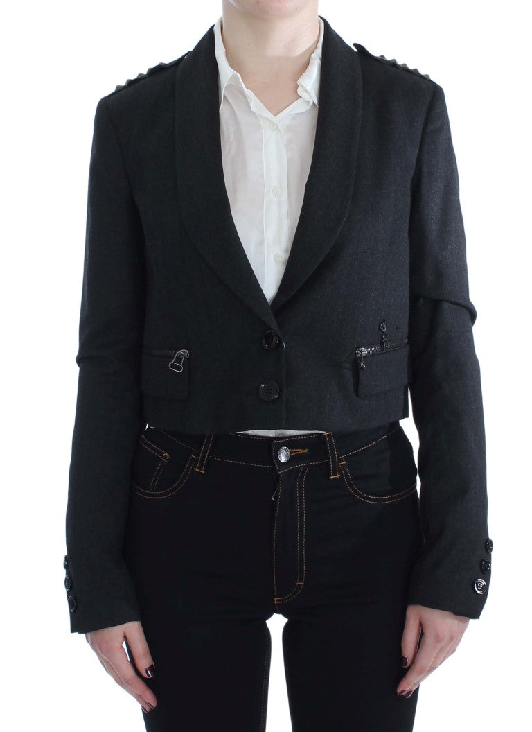 Exte veste courte grise extensible avec ornements dorés