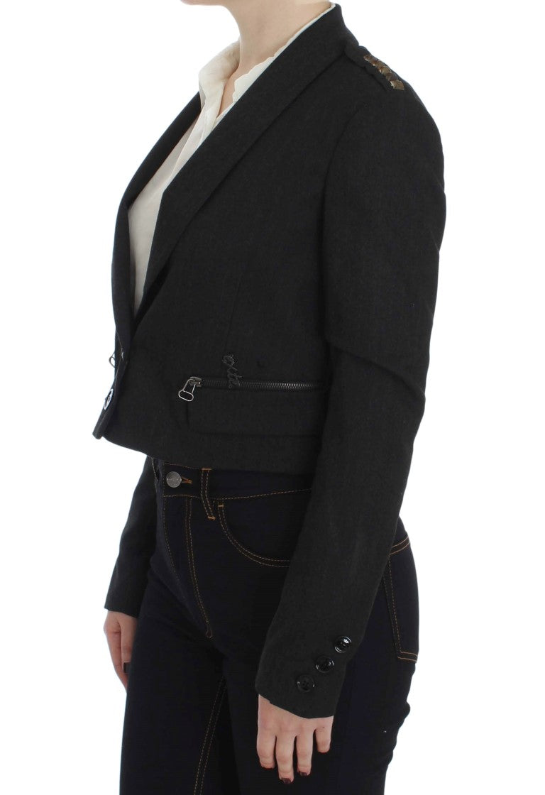 Exte veste courte grise extensible avec ornements dorés
