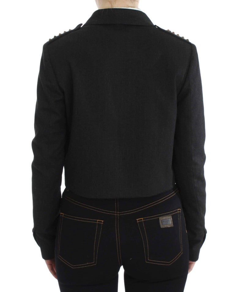 Exte veste courte grise extensible avec ornements dorés