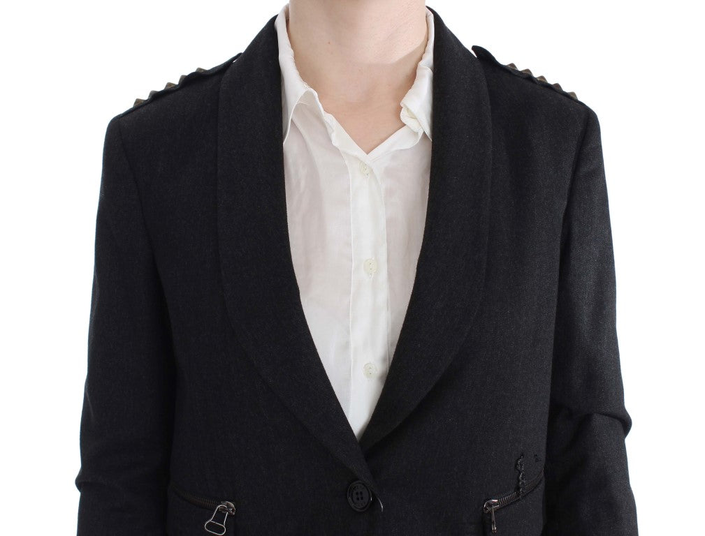 Exte veste courte grise extensible avec ornements dorés