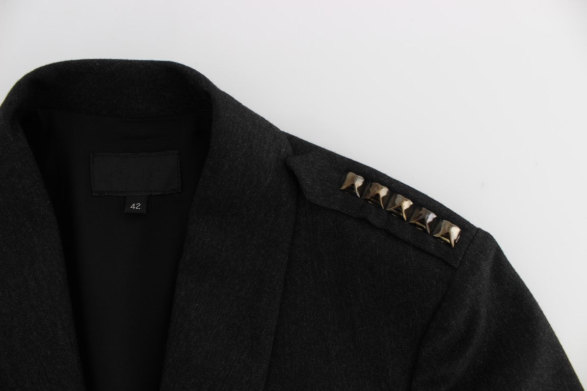Exte veste courte grise extensible avec ornements dorés