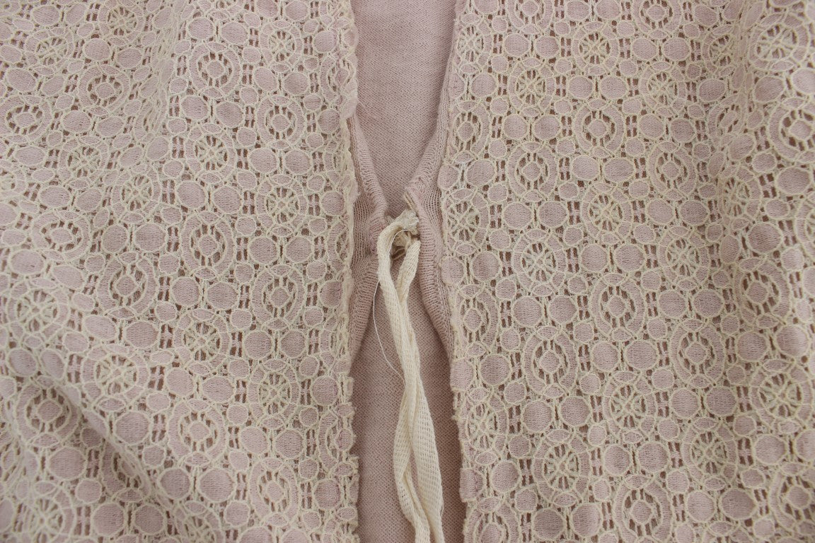 PINK MEMORIES Pull encolure cache-cœur en dentelle florale rose